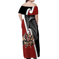 New Zealand Te Matatini Off Shoulder Maxi Dress Kapa Haka and Silver Fern - Maori Art Pattern LT03 - Polynesian Pride