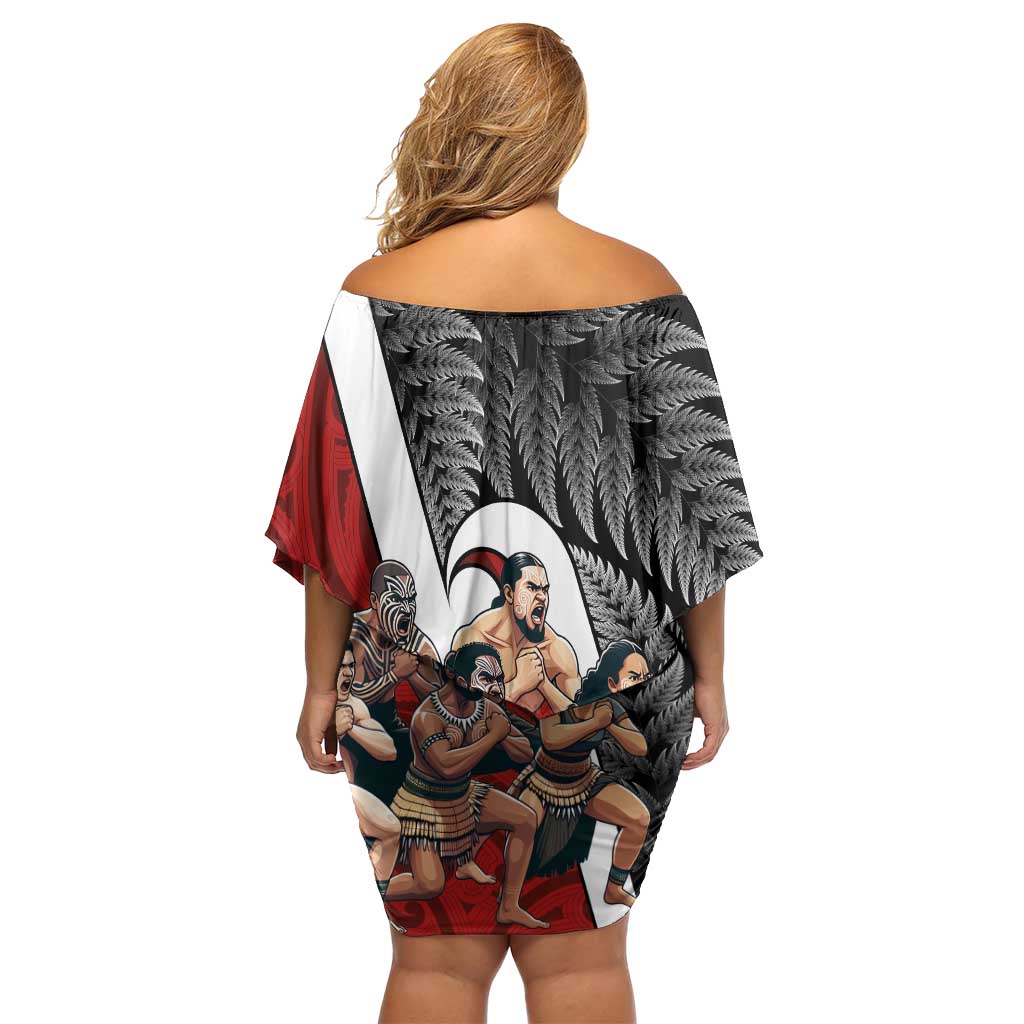New Zealand Te Matatini Off Shoulder Short Dress Kapa Haka and Silver Fern - Maori Art Pattern LT03 - Polynesian Pride