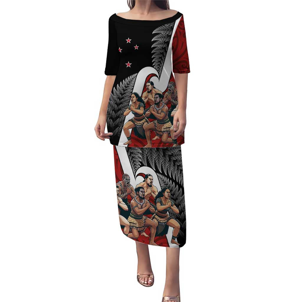 New Zealand Te Matatini Puletasi Kapa Haka and Silver Fern - Maori Art Pattern LT03 Long Dress Black - Polynesian Pride
