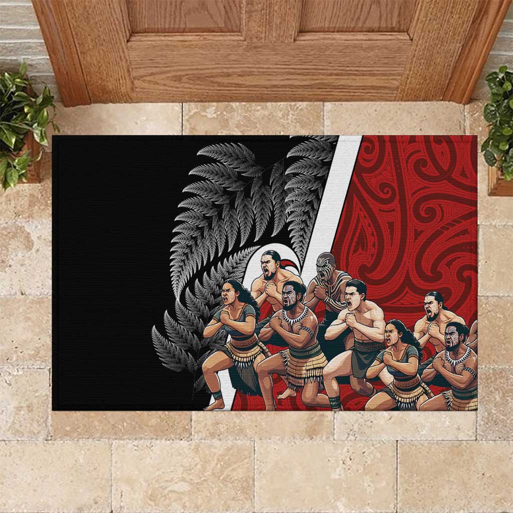 New Zealand Te Matatini Rubber Doormat Kapa Haka and Silver Fern - Maori Art Pattern