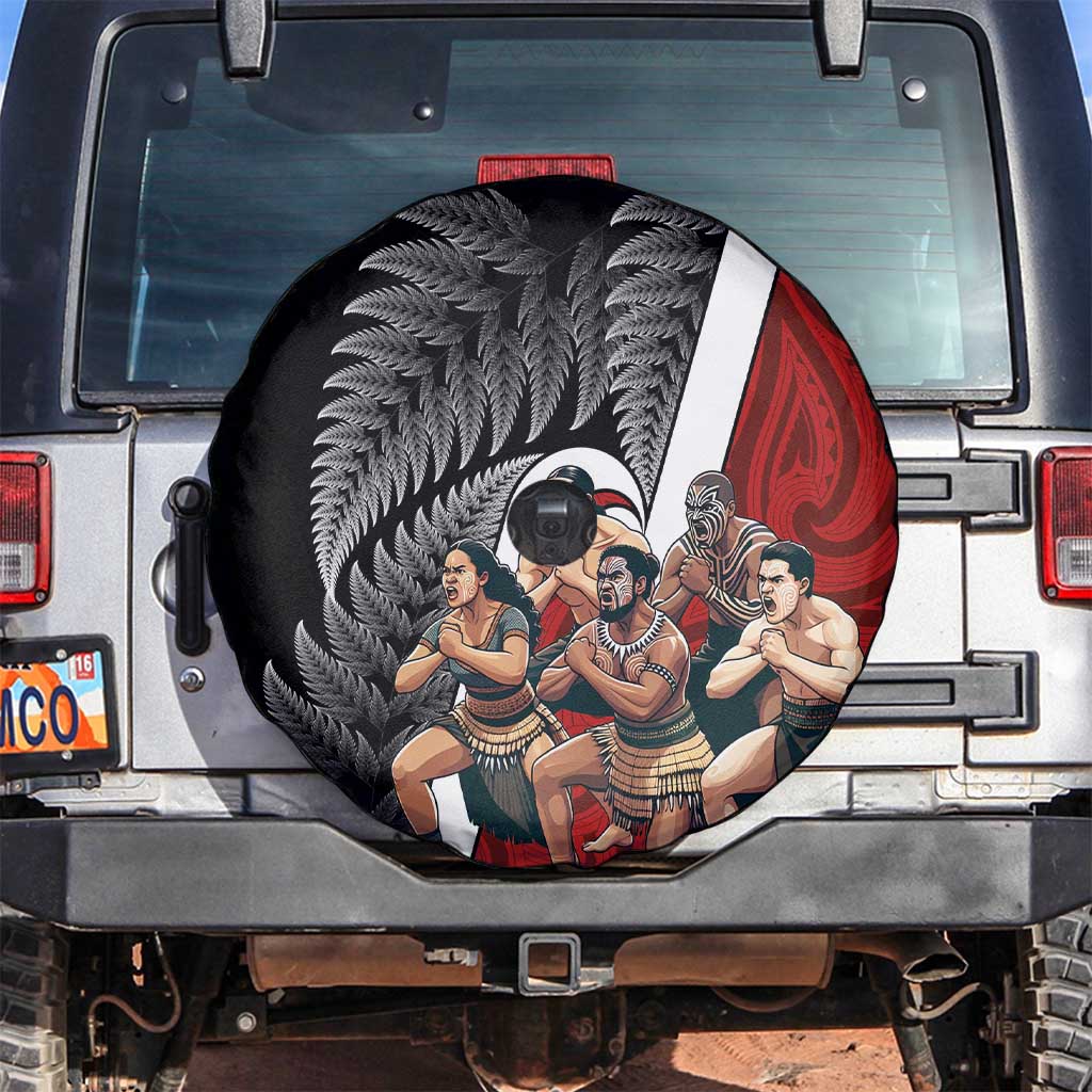 New Zealand Te Matatini Spare Tire Cover Kapa Haka and Silver Fern - Maori Art Pattern LT03 Black - Polynesian Pride