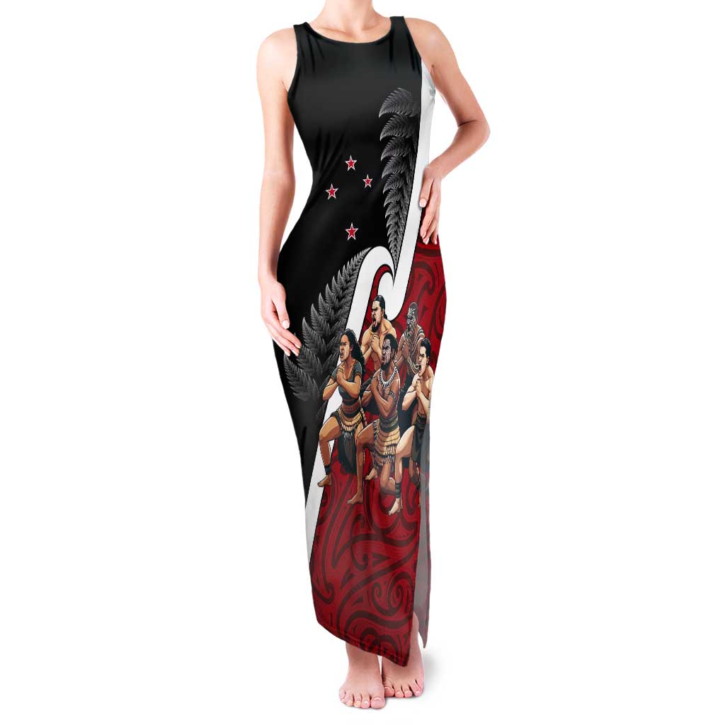 New Zealand Te Matatini Tank Maxi Dress Kapa Haka and Silver Fern - Maori Art Pattern LT03 Women Black - Polynesian Pride