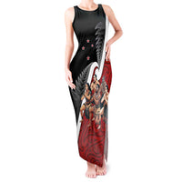 New Zealand Te Matatini Tank Maxi Dress Kapa Haka and Silver Fern - Maori Art Pattern LT03 Women Black - Polynesian Pride