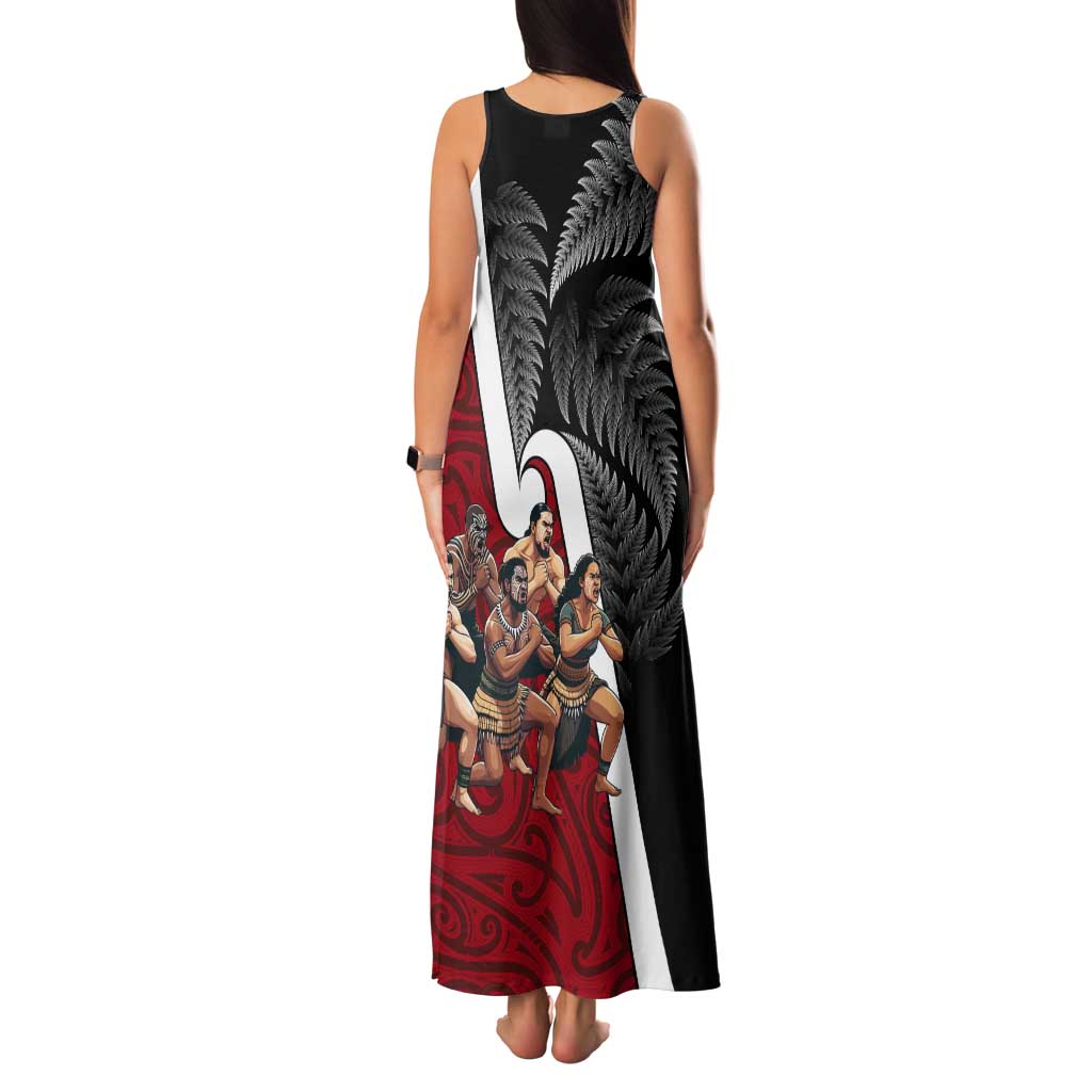 New Zealand Te Matatini Tank Maxi Dress Kapa Haka and Silver Fern - Maori Art Pattern LT03 - Polynesian Pride