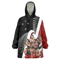 New Zealand Te Matatini Wearable Blanket Hoodie Kapa Haka and Silver Fern - Maori Art Pattern LT03 One Size Black - Polynesian Pride
