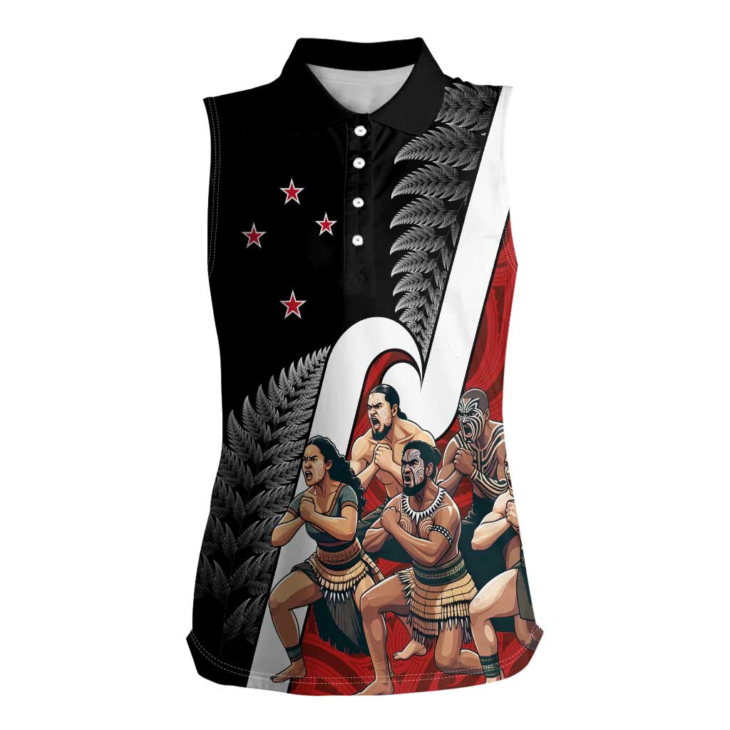 New Zealand Te Matatini Women Sleeveless Polo Shirt Kapa Haka and Silver Fern - Maori Art Pattern LT03 Female Black - Polynesian Pride