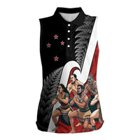 New Zealand Te Matatini Women Sleeveless Polo Shirt Kapa Haka and Silver Fern - Maori Art Pattern LT03 Female Black - Polynesian Pride