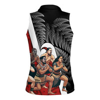 New Zealand Te Matatini Women Sleeveless Polo Shirt Kapa Haka and Silver Fern - Maori Art Pattern LT03 - Polynesian Pride