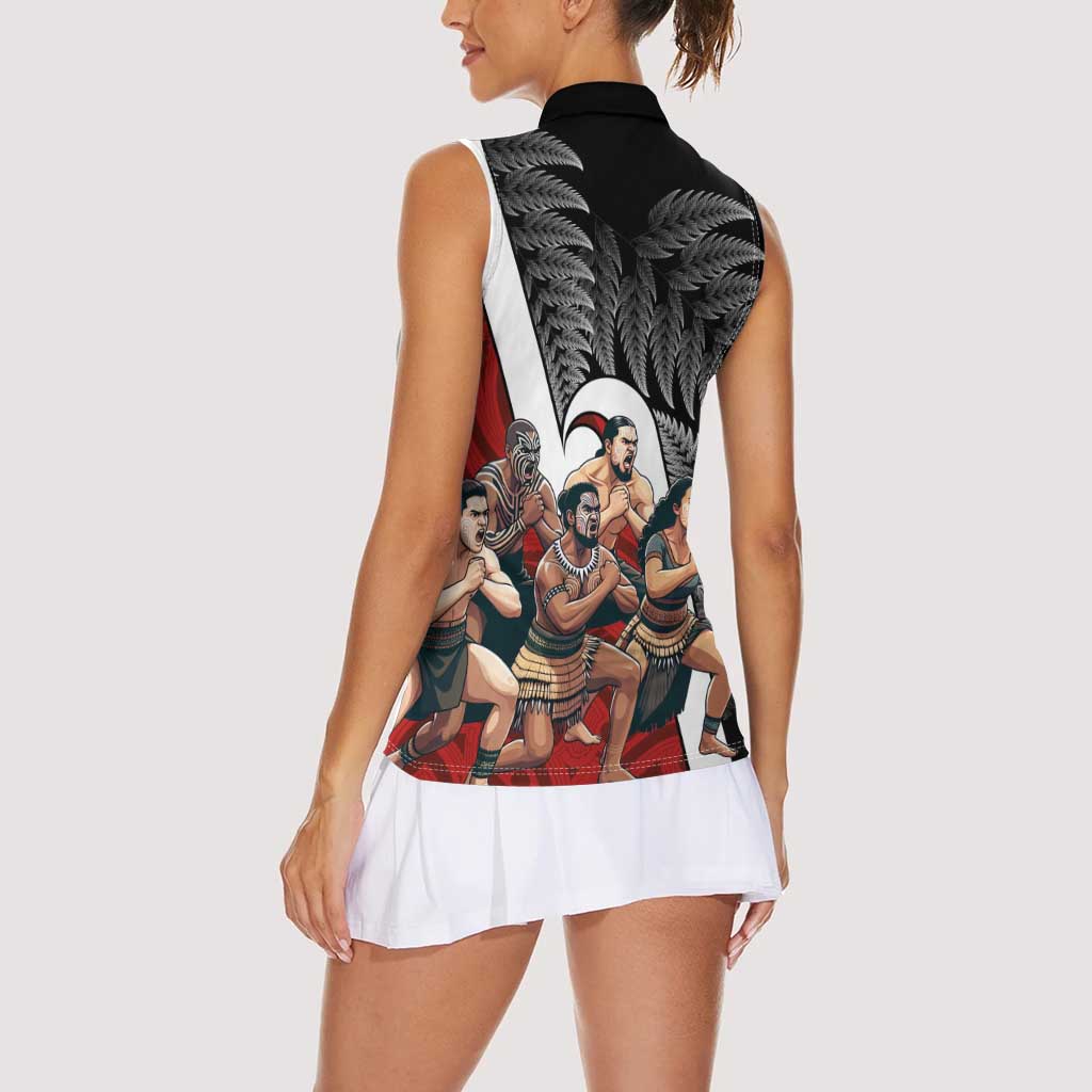 New Zealand Te Matatini Women Sleeveless Polo Shirt Kapa Haka and Silver Fern - Maori Art Pattern LT03 - Polynesian Pride
