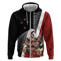 New Zealand Te Matatini Zip Hoodie Kapa Haka and Silver Fern - Maori Art Pattern LT03 Zip Hoodie Black - Polynesian Pride