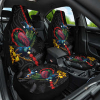 New Zealand Tui Birds Love Couple Car Seat Cover The Heart of Silver Fern Leaves and Maori Tattoo Pattern LT03 One Size Black - Polynesian Pride