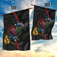 New Zealand Tui Birds Love Couple Garden Flag The Heart of Silver Fern Leaves and Maori Tattoo Pattern LT03 - Polynesian Pride