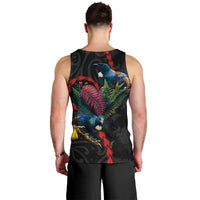 New Zealand Tui Birds Love Couple Men Tank Top The Heart of Silver Fern Leaves and Maori Tattoo Pattern LT03 - Polynesian Pride