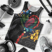 New Zealand Tui Birds Love Couple Men Tank Top The Heart of Silver Fern Leaves and Maori Tattoo Pattern LT03 - Polynesian Pride