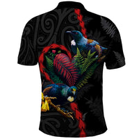 New Zealand Tui Birds Love Couple Polo Shirt The Heart of Silver Fern Leaves and Maori Tattoo Pattern LT03 - Polynesian Pride