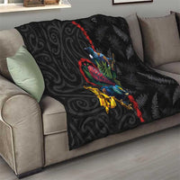 New Zealand Tui Birds Love Couple Quilt The Heart of Silver Fern Leaves and Maori Tattoo Pattern LT03 - Polynesian Pride