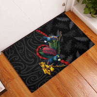 New Zealand Tui Birds Love Couple Rubber Doormat The Heart of Silver Fern Leaves and Maori Tattoo Pattern LT03 - Polynesian Pride