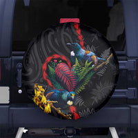 New Zealand Tui Birds Love Couple Spare Tire Cover The Heart of Silver Fern Leaves and Maori Tattoo Pattern LT03 - Polynesian Pride