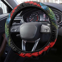 New Zealand Tui Birds Love Couple Steering Wheel Cover The Heart of Silver Fern Leaves and Maori Tattoo Pattern LT03 - Polynesian Pride
