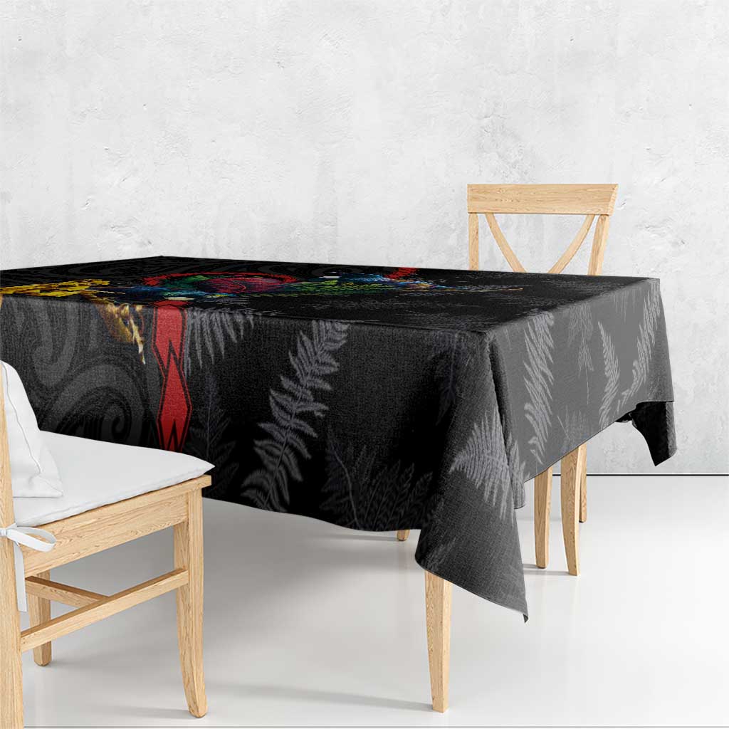 New Zealand Tui Birds Love Couple Tablecloth The Heart of Silver Fern Leaves and Maori Tattoo Pattern LT03 - Polynesian Pride