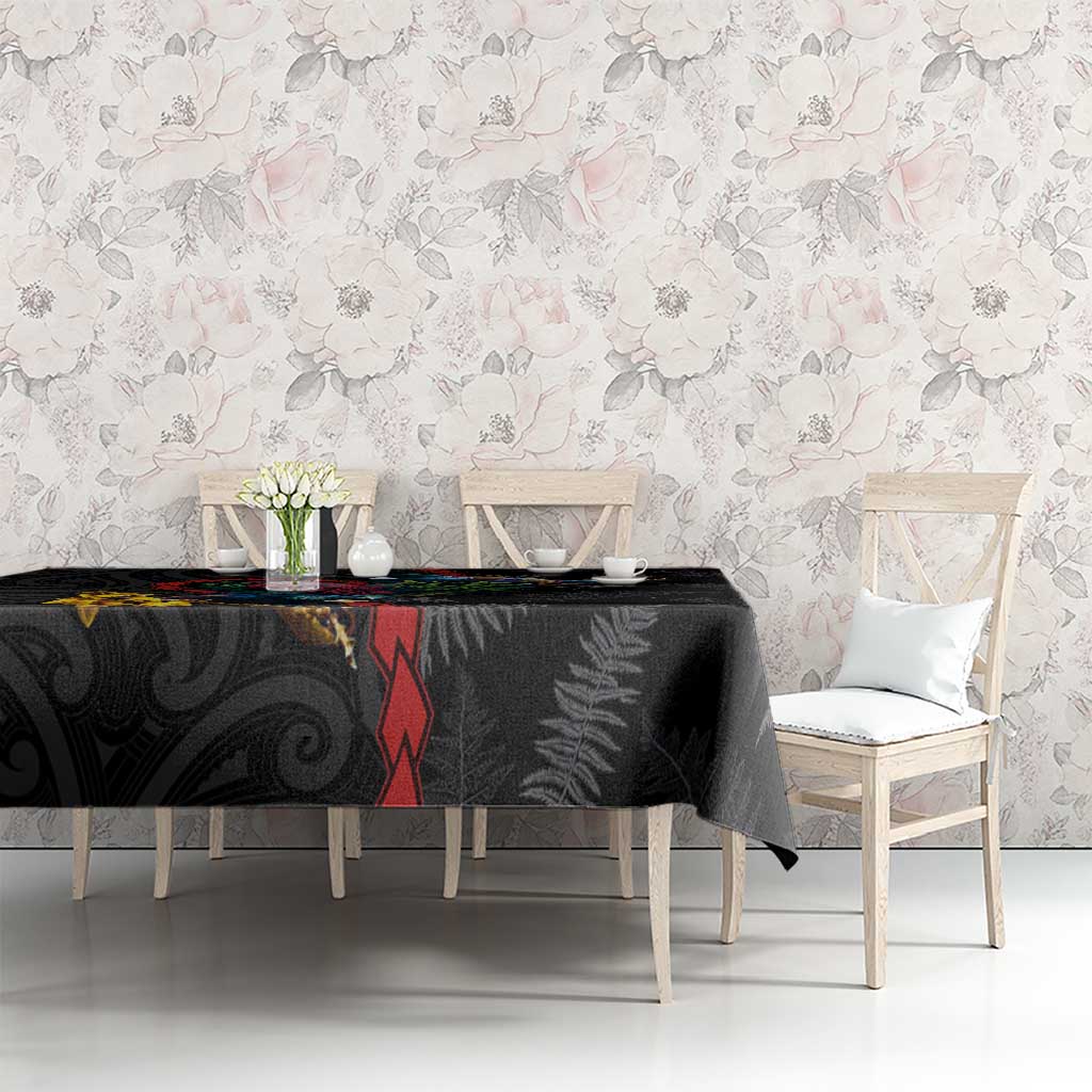 New Zealand Tui Birds Love Couple Tablecloth The Heart of Silver Fern Leaves and Maori Tattoo Pattern LT03 - Polynesian Pride