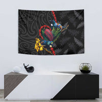 New Zealand Tui Birds Love Couple Tapestry The Heart of Silver Fern Leaves and Maori Tattoo Pattern LT03 - Polynesian Pride