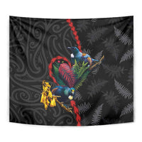 New Zealand Tui Birds Love Couple Tapestry The Heart of Silver Fern Leaves and Maori Tattoo Pattern LT03 - Polynesian Pride