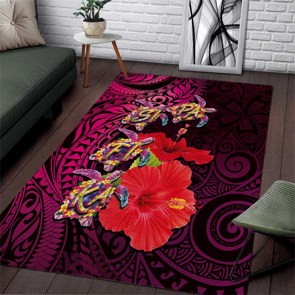 Pasifika Festival Area Rug Plumeria Turtles with Hibiscus - Polynesian Art Tattoo Pink Color LT03 Pink - Polynesian Pride