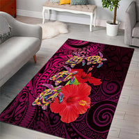 Pasifika Festival Area Rug Plumeria Turtles with Hibiscus - Polynesian Art Tattoo Pink Color LT03 - Polynesian Pride