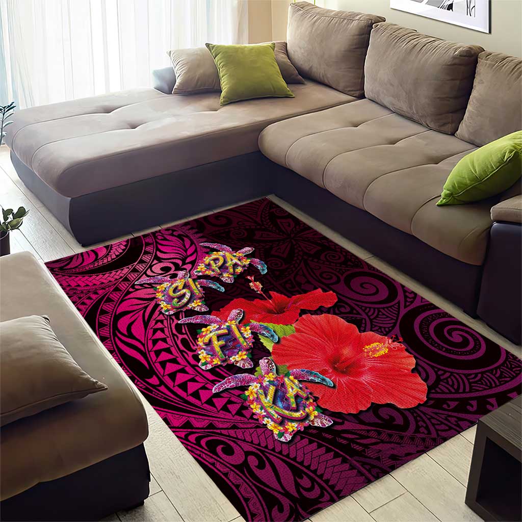 Pasifika Festival Area Rug Plumeria Turtles with Hibiscus - Polynesian Art Tattoo Pink Color LT03 - Polynesian Pride
