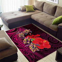 Pasifika Festival Area Rug Plumeria Turtles with Hibiscus - Polynesian Art Tattoo Pink Color LT03 - Polynesian Pride