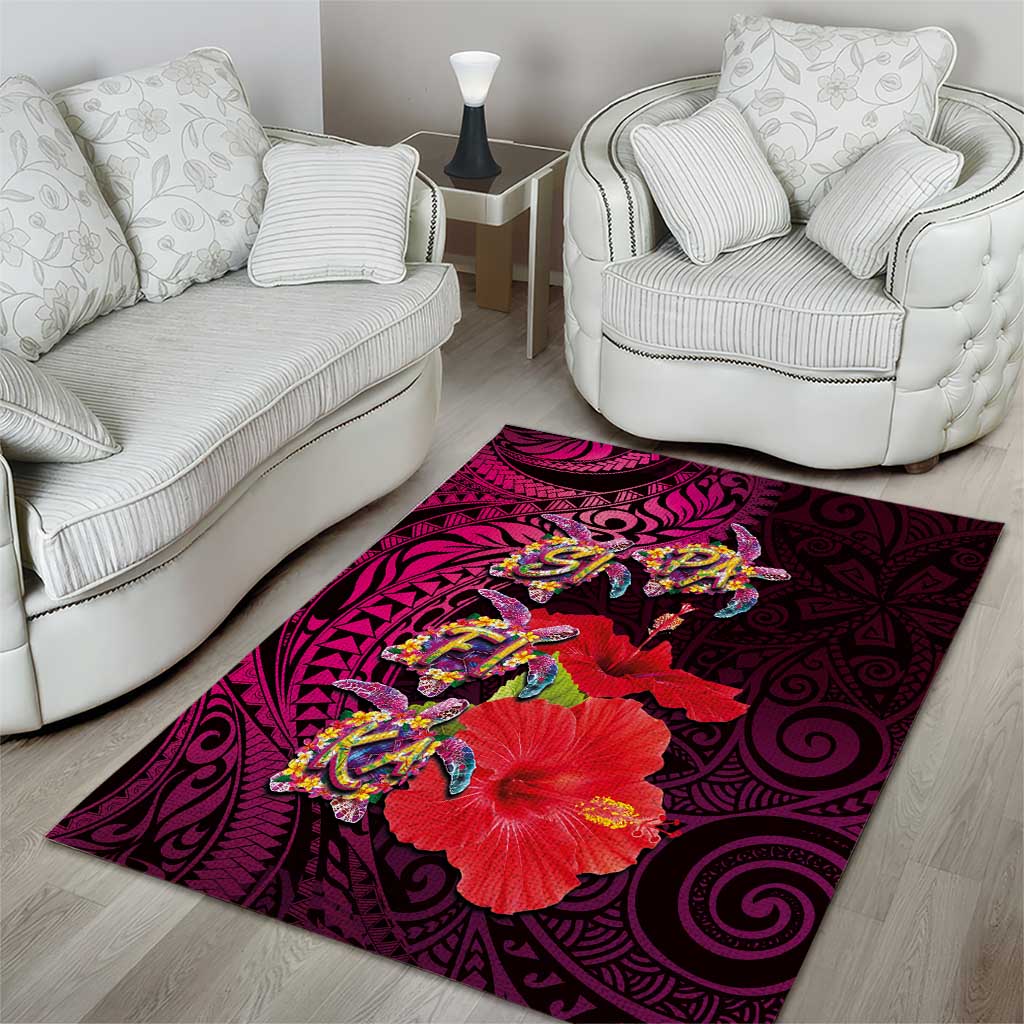 Pasifika Festival Area Rug Plumeria Turtles with Hibiscus - Polynesian Art Tattoo Pink Color LT03 - Polynesian Pride