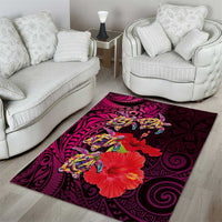 Pasifika Festival Area Rug Plumeria Turtles with Hibiscus - Polynesian Art Tattoo Pink Color LT03 - Polynesian Pride