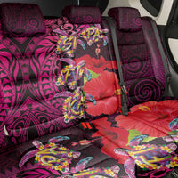 Pasifika Festival Back Car Seat Cover Plumeria Turtles with Hibiscus - Polynesian Art Tattoo Pink Color LT03 - Polynesian Pride