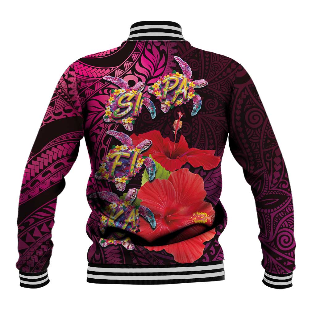 Pasifika Festival Baseball Jacket Plumeria Turtles with Hibiscus - Polynesian Art Tattoo Pink Color LT03 - Polynesian Pride