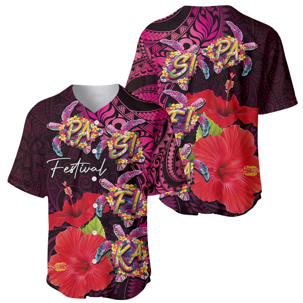 Pasifika Festival Baseball Jersey Plumeria Turtles with Hibiscus - Polynesian Art Tattoo Pink Color LT03 - Polynesian Pride