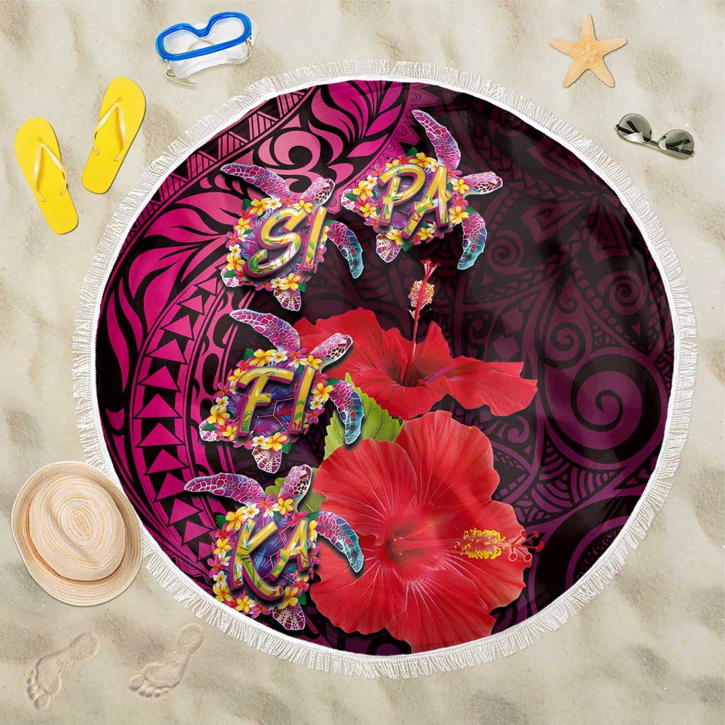 Pasifika Festival Beach Blanket Plumeria Turtles with Hibiscus - Polynesian Art Tattoo Pink Color LT03 One Size 150cm Pink - Polynesian Pride