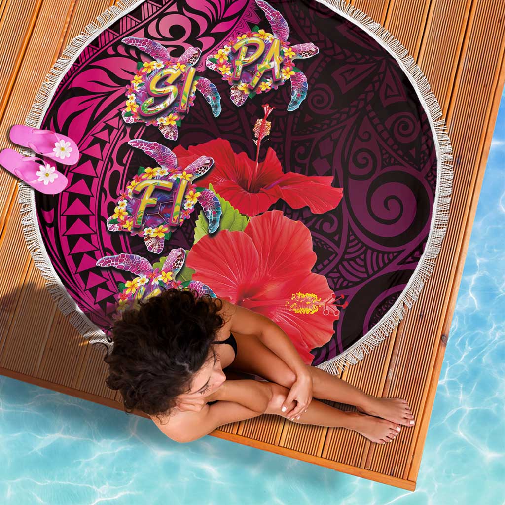 Pasifika Festival Beach Blanket Plumeria Turtles with Hibiscus - Polynesian Art Tattoo Pink Color LT03 - Polynesian Pride
