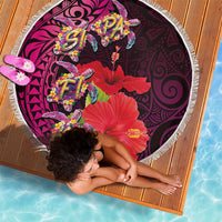 Pasifika Festival Beach Blanket Plumeria Turtles with Hibiscus - Polynesian Art Tattoo Pink Color LT03 - Polynesian Pride
