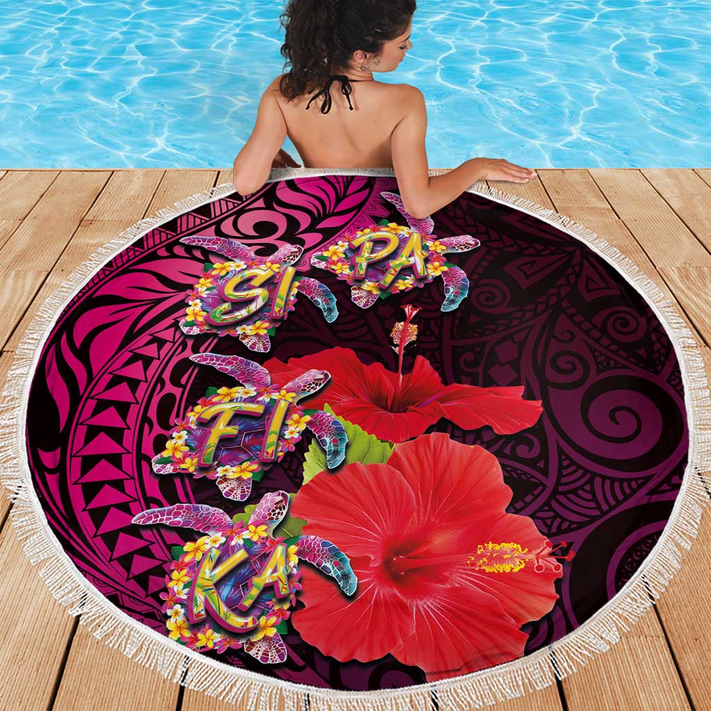 Pasifika Festival Beach Blanket Plumeria Turtles with Hibiscus - Polynesian Art Tattoo Pink Color LT03 - Polynesian Pride