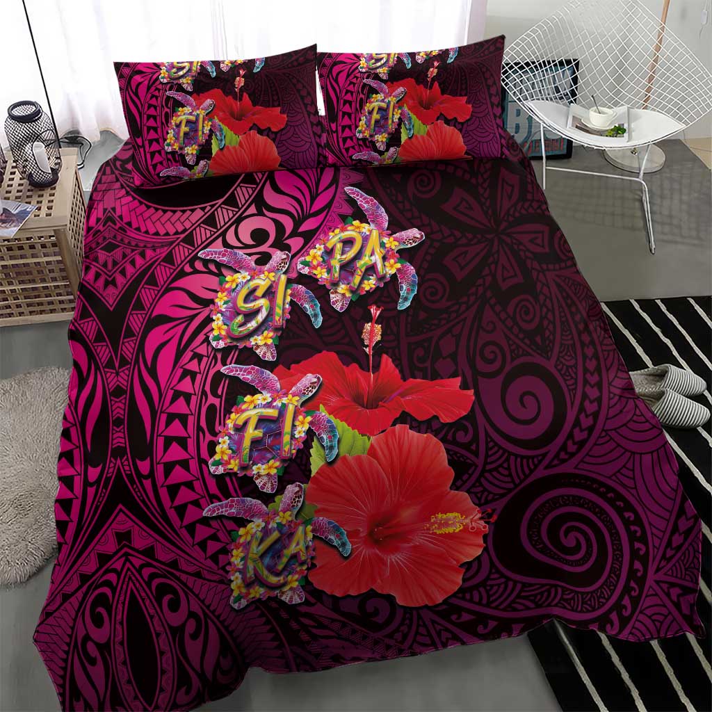 Pasifika Festival Bedding Set Plumeria Turtles with Hibiscus - Polynesian Art Tattoo Pink Color LT03 - Polynesian Pride