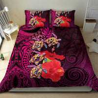 Pasifika Festival Bedding Set Plumeria Turtles with Hibiscus - Polynesian Art Tattoo Pink Color LT03 - Polynesian Pride