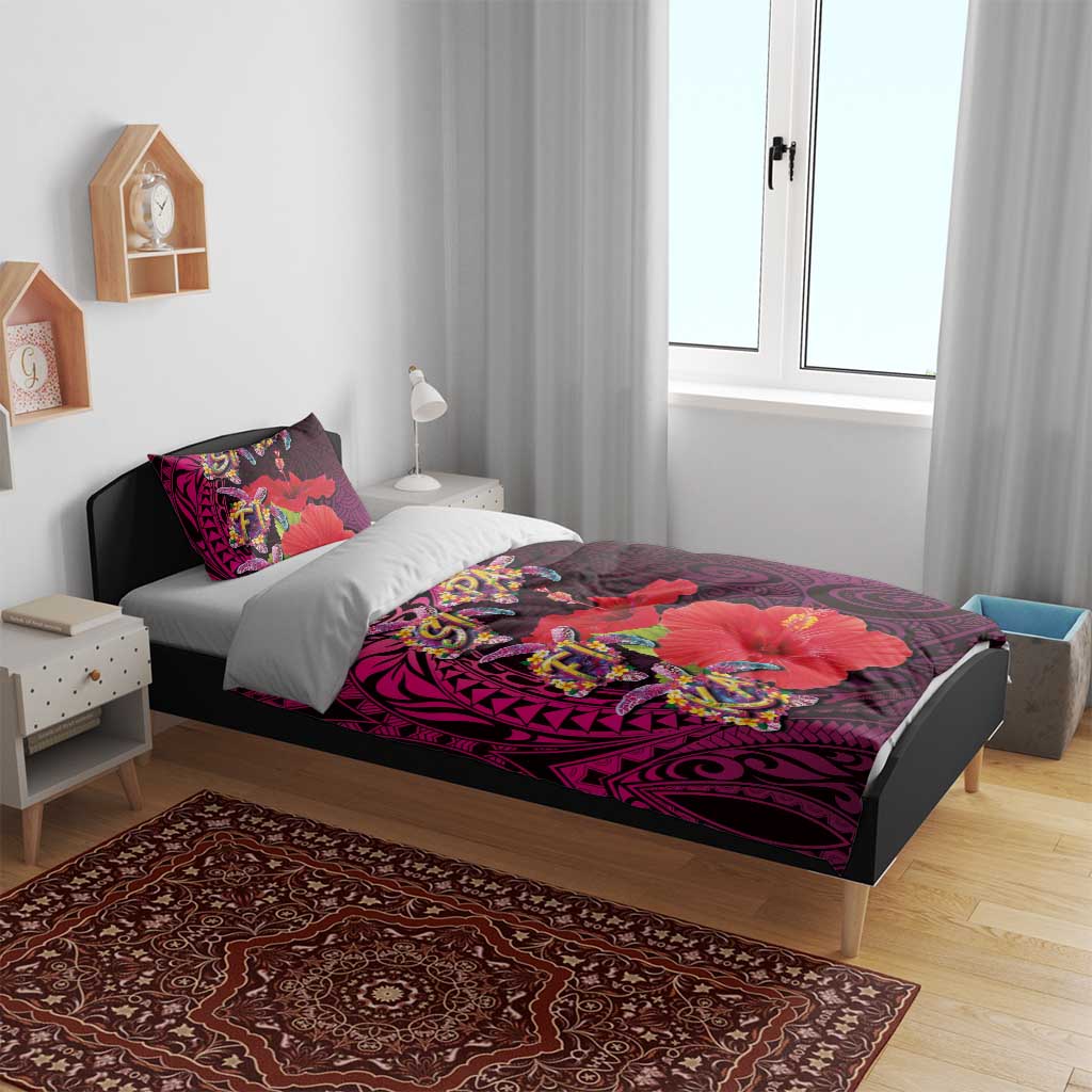 Pasifika Festival Bedding Set Plumeria Turtles with Hibiscus - Polynesian Art Tattoo Pink Color LT03 - Polynesian Pride