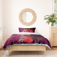 Pasifika Festival Bedding Set Plumeria Turtles with Hibiscus - Polynesian Art Tattoo Pink Color LT03 - Polynesian Pride