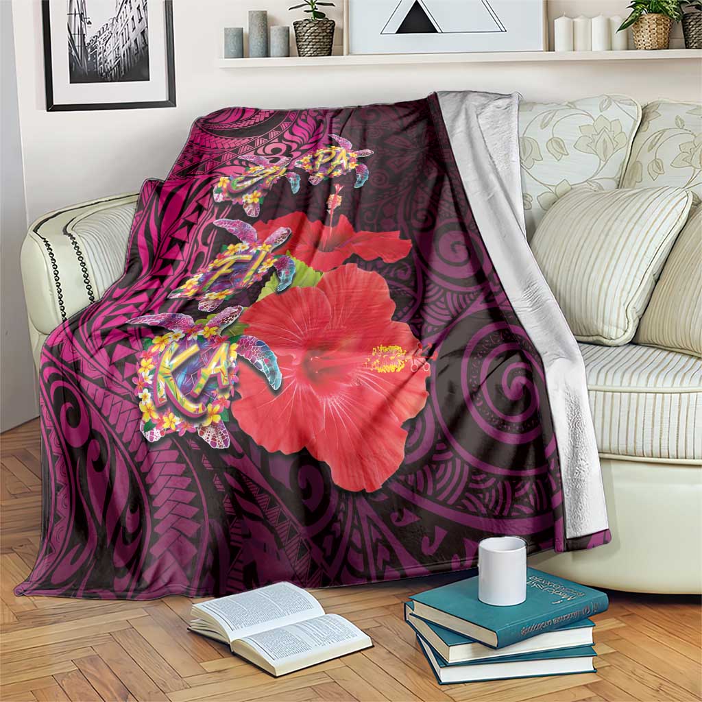 Pasifika Festival Blanket Plumeria Turtles with Hibiscus - Polynesian Art Tattoo Pink Color LT03 Pink - Polynesian Pride