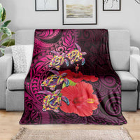 Pasifika Festival Blanket Plumeria Turtles with Hibiscus - Polynesian Art Tattoo Pink Color LT03 - Polynesian Pride