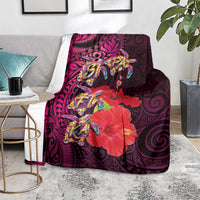 Pasifika Festival Blanket Plumeria Turtles with Hibiscus - Polynesian Art Tattoo Pink Color LT03 - Polynesian Pride