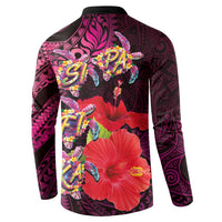Pasifika Festival Button Sweatshirt Plumeria Turtles with Hibiscus - Polynesian Art Tattoo Pink Color LT03 - Polynesian Pride