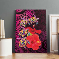 Pasifika Festival Canvas Wall Art Plumeria Turtles with Hibiscus - Polynesian Art Tattoo Pink Color LT03 - Polynesian Pride