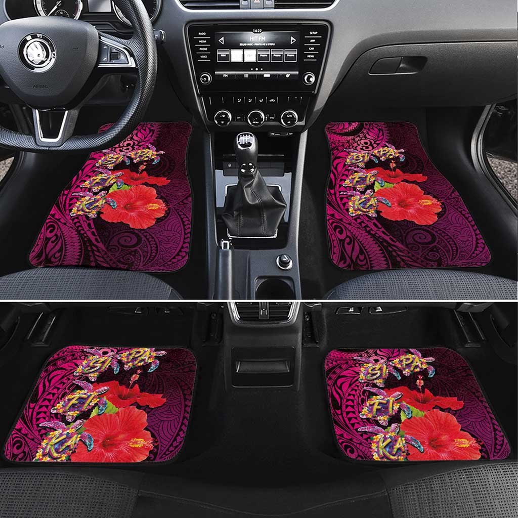 Pasifika Festival Car Mats Plumeria Turtles with Hibiscus - Polynesian Art Tattoo Pink Color LT03 Set 4pcs Pink - Polynesian Pride